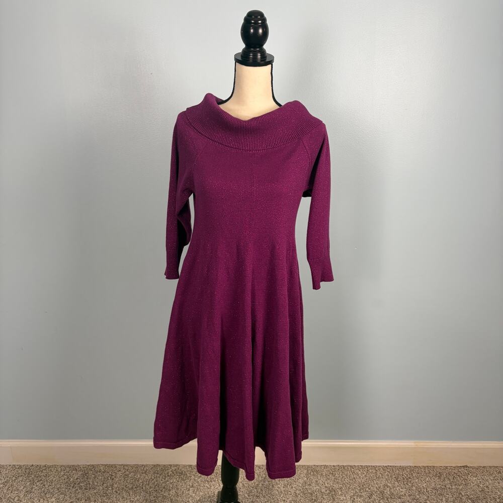 Torrid Berry Shimmer Sweater Dress 1X Plum Metallic Off Shoulder Midi